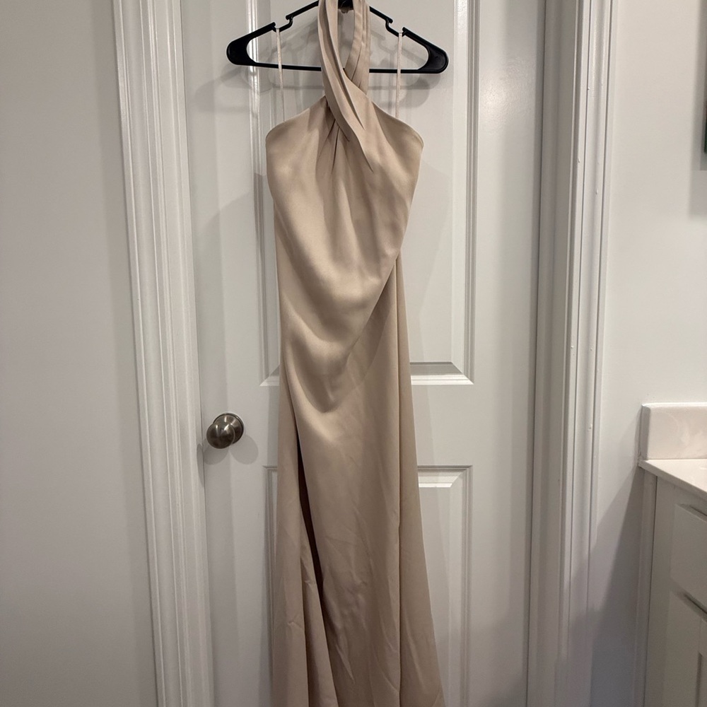 BHLDN Backless Halter Dress in Beige